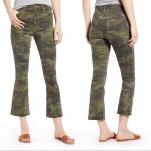 Tinsel Jeans Camouflage Green Crop Flare Pants 27 Raw Fray Hem